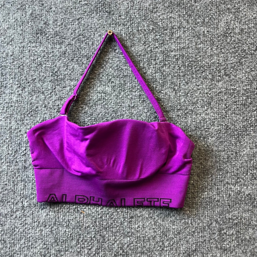 Alphalete Sports Bra Womens Size XS Purple Bandeau Halter Ribbed Athletic Gym